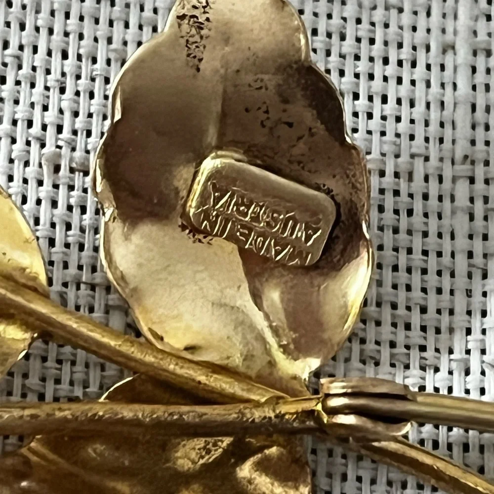 Gold large Rose Brooch made in Austria Vintage